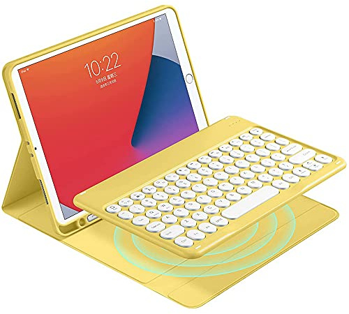 QYiD Funda con teclado para iPad Air 3 10.5 / iPad Pro 10.5, funda folio con soporte para lápices, teclado redondo desmontable Mangnet para iPad Air 3rd Gen/Pro 10.5, amarillo