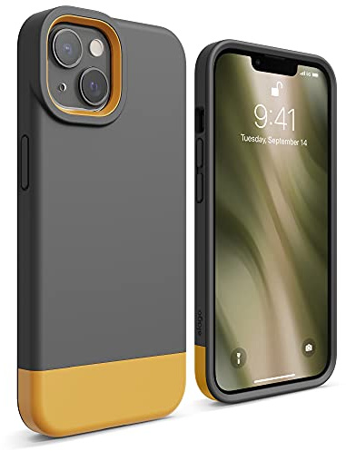 elago Cover Glide per iPhone 13 (6,1) | TPU Sottile, Protezione Fotocamera Migliorata, Design Bicolore, Antigraffio (Grigio Scuro/Giallo)