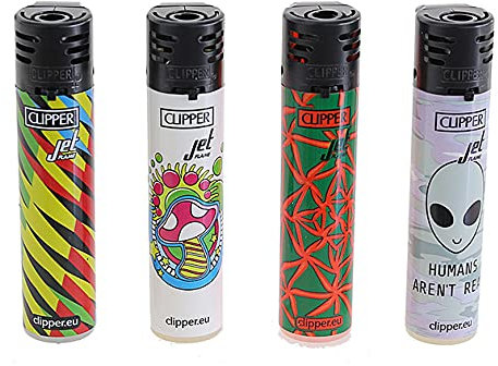 Clipper Jet Flame Original Feuerzeug Feuerzeuge - Psycho - 4er Set + Clipper DHOBIA Feuerzeug