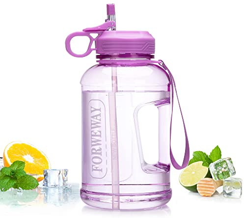 FORWEWAY Bouteille d'eau 1,5 L/2,2 L Avec Paille sans BPA étanche demi-gallon Carafe de Gym Avec Poignée Portable pour le sport, le cyclisme, la course à pied
