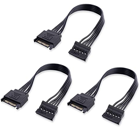 YieJoya 3Pcs 15 Pin SATA Power Extension Cable 13 Male to Female Extender Cable Cord Adapter for HDD, SSD, Optical Drives, DVD Burners and Hard Drive Disk