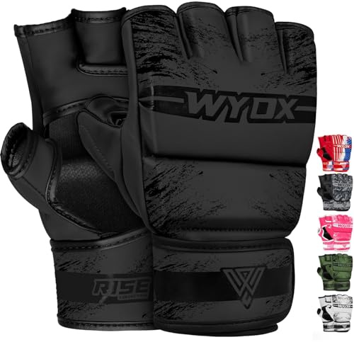 WYOX MMA Gloves Sparring Grappling for Men Women – Hybrid Open Palm Half Finger Boxing Training Gloves and Leather Wrist Support for Muay Thai, Kickboxing, Karate, Taekwondo