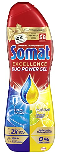 Somat Excellence Duo Power Gel (58 Spülgänge) Spülmittel für den Geschirrreiniger mit Duo-Formel für bis zu 2x mehr Glanz & sofortige Tiefenreinigung, Zitrone & Limette