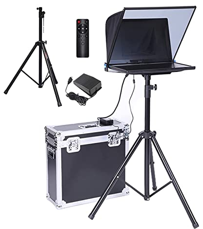 20 Zoll tragbarer Aluminium-Teleprompter, Text-Prompt-Tools mit einstellbarem gehärtetem optischem Glas für Videoaufnahmen, Sprache unterstützt XP/Win7/Win10-System (Single Screen)