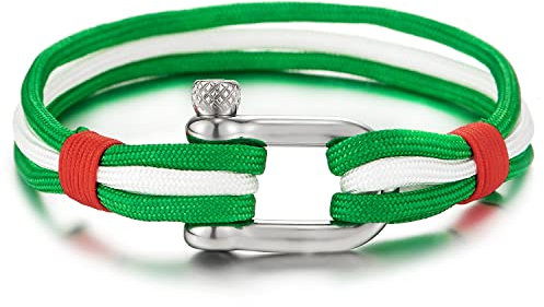 COOLSTEELANDBEYOND Damen Herren Schraube Anker Grün Weiß und Rot Seil Schnur Armband, Nautisch Matrose Wickeln Strap Schweissband