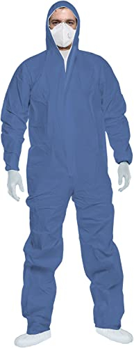 ACE CoverX Arbeits-Overall mit Kapuze - Einweg-Schutzanzug für die Arbeit - gegen Chemikalien & Partikel - Blau - L
