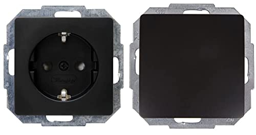 Kopp Paris Steckdose mit erhöhtem Berührungsschutz, Mattschwarz, 920650080 1 stück & Universalschalter Paris Universal (Wechsel-Schalter), Unterputz, Mattschwarz, 650650082, matt-schwarz, 1 stück