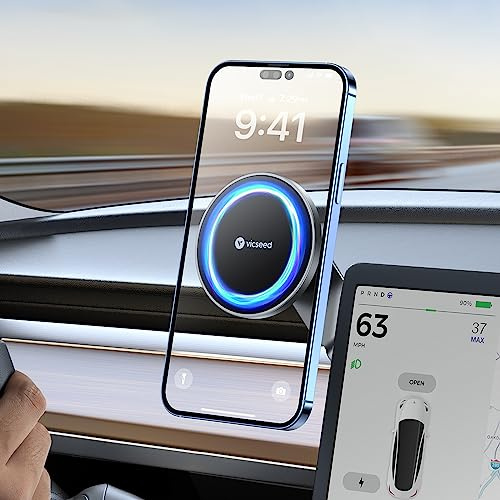 VICSEED Handyhalterung Auto Magnet für Monitor [Faltbar & Versteckt] MagSafe Autohalterung [Stärkste Magnetkraft] Perfekt für Tesla Model 3 & Y,Stärkste Haftung Handyhalterung für alle Handys