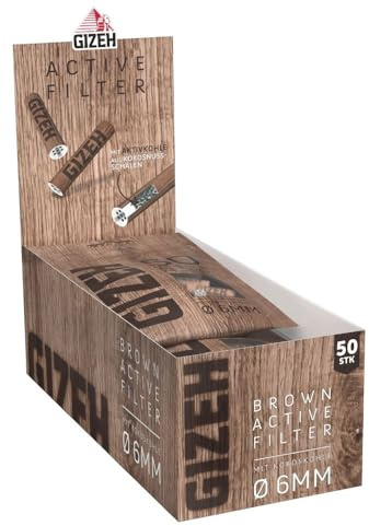 GIZEH BROWN Active Filter, Ø 6 mm – 10 Beutel á 50 Filter | Aktivkohlefilter slim mit Aktivkohle aus Kokosschale & wiederverwendbaren Keramikkappen - 27 mm Länge