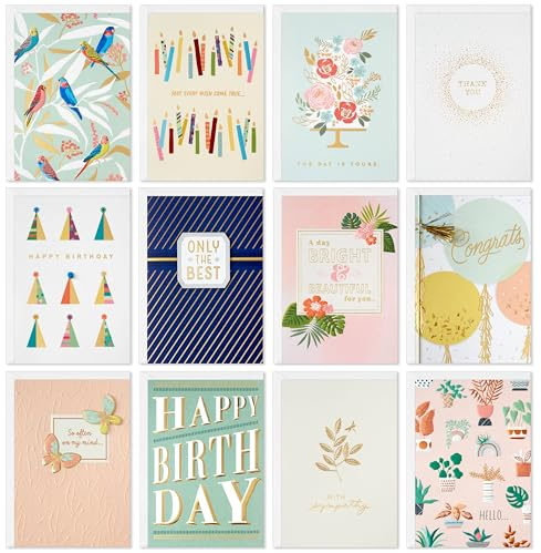 Hallmark Elegant All-Occasion Card Assortment (12 Cards with Envelopes, Refill Pack Card Organizer Box) Birthday, Thank You, Sympathy