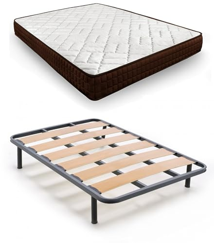 HOGAR24 ES | Cama Completa | Somier Lama Ancha + Colchón Dream Flex 15 | Incluye Juego de Patas Roscadas de 25 cm | Medidas: 135x190 cm