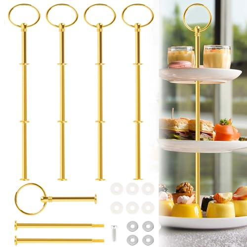 Presentoir a Gateau à 3 étages en Bambou, Un Polyvalent Presentoir Gateau, Support Gateau pour Mariage, Maison, Anniversaire, fête du thé Décoration de Table (Or)