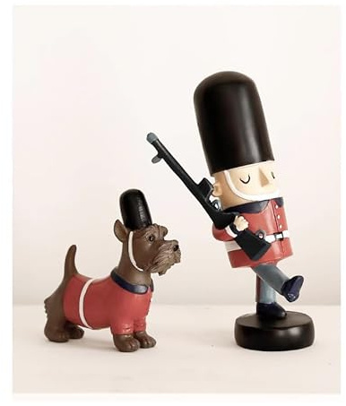 NEIDE The Creative Nutcracker Puppet Small Ornaments Named British Patrol Guard Soldier and Dog, Designed for Home Wine Cabinet and TV Cabinet Decoration