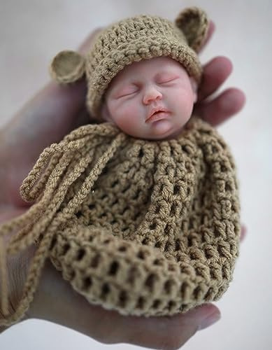 Reborn Babypuppen – 17,8 cm Miniatur-realistische Neugeborenen-Babypuppen mit Mundwischern – handgefertigte Ganzkörper-Puppe – inklusive Fütterungs- und Badzubehör – Spielzeug zum Stressabbau