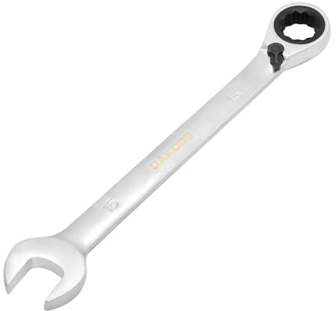 DAKCOS vändbar kombinationsspärrnyckel 15 mm, metrisk spärrnyckel i CR-V