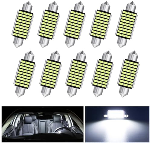 BIHEE Eclairage intérieur de voiture 10 pièces Eclairage intérieur, 36MM 27MSD 12V lumière blanche Plug and Play Eclairage intérieur de voiture