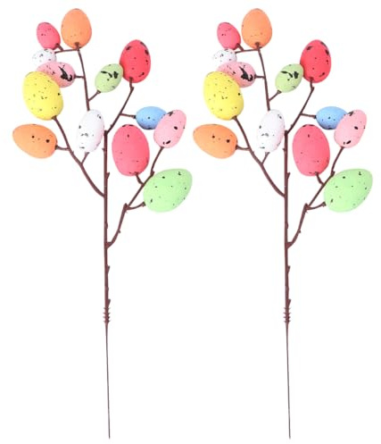 DEARMAMY 2Pcs Artificial Easter : Pastel Egg Tree Picks - 13 Spotted Foam Eggs Each Branches for Home Tabletop Vase Decoration