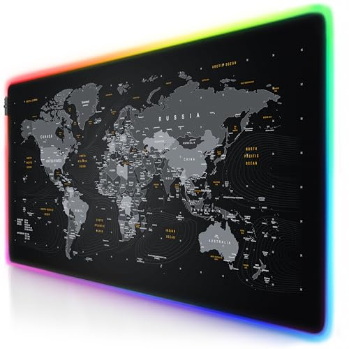 TITANWOLF - New RGB LED Tappetino Mouse Gaming Grande XXXL – 1200x600mm – Mousepad USB - OLED Multi Color - 7 Colori più 4 Effetti – Retro gommato Antiscivolo - Mappa del Mondo