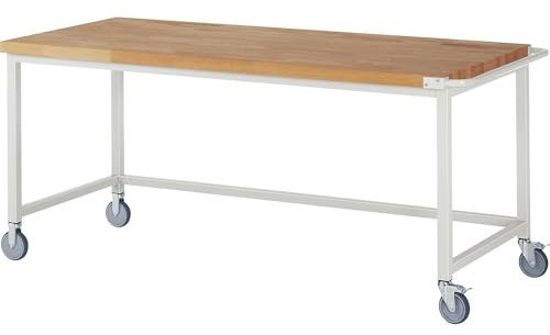 eurokraft | Fahrbare Werkbank Serie 8000 | Gestellbauweise | offenes Rahmengestell | BxT 2000 x 900 mm