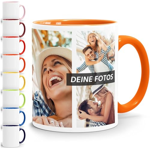 SpecialMe Tasse personalisiert Foto-Collage Text Fototasse bis zu 7 Fotos Fotogeschenk Kaffeetasse Bild selbst gestalten Weiss-innen-orange standard