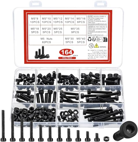 226 Pz Set di Viti M5, Vitii Bulloni e Dadi Kit, bullon viti a Testa Cilindrica con Esagono Incassato e Dadi e Rondelle Set, Vit bulloni a Testa Esagonale e dadi, DIN912 vit a Brugola(Nero)