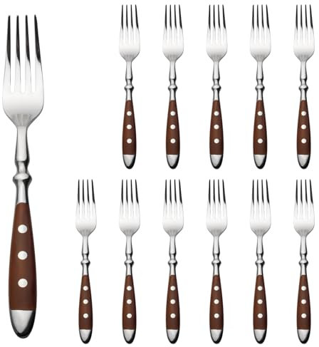 Alata Set di 12 forchette da tavola, in acciaio inox, con manici marroni moderni, forchette e cucchiai, posate, ideali per la casa, ristorante, feste all'aperto, sposi, serie Berlin