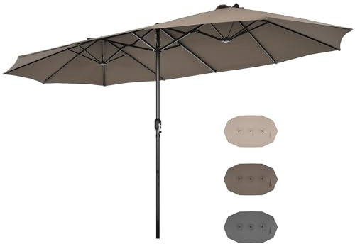 RELAX4LIFE Sombrilla Doble 470x280 cm, Sombrilla Terraza Exterior Grande con 12 Costillas, Manivela, Protección UV para Jardín, Terraza, Mercado, Plaza de Fiesta, Sin Base (Café)