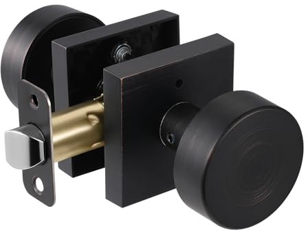 newliplace Boutons de porte d'intérieur en bronze huilé avec serrure, poignées de porte carrées de style vintage pour chambre à coucher et salle de bain
