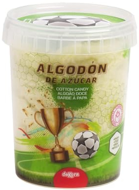dekora - Zuckerwatte Fußball für Geburtstage, Erdbeere 30g | Erdbeer-Zuckerwatte 30g im wiederverschließbaren Becher; glutenfrei, laktosefrei, vegetarisch, mit Fußball-Sticker.