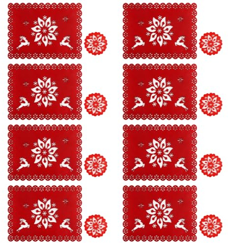 Platzsets Weihnachten Filz Hillylolly Weihnachtstischsets, Platzdeckchen Weihnachten für 8 Personen, Weihnachtstisch Untersetzer, Inklusive 8 Tischsets(40x30cm), 8 Untersetzer (10x10cm)