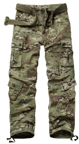 VATINNT Men's Cargo Trousers 8-Pocket Hiking Work Trousers 3355 CP Camo 32