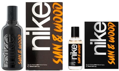 NIKE - Sun & Wood Promoción 100 ml + 30 ml, Colonia Hombre, Pack 2 Productos, Perfume Formato Spray, Eau de Toilette Natural y Masculina, Aroma Amaderado Frutal Ambarado, Fragancia Fresca y Duradera