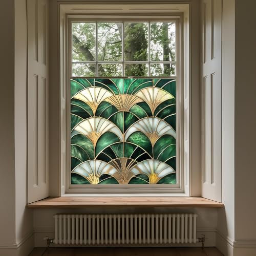 Milchglasfolie Golden Green Graffiti Milchglasfolie Selbstklebend Fenster Fensterfolie Blickdicht Sichtschutz Sichtschutzfolie Fenster Klebefolie Fenster Sichtschutz Folie für Fenster 50x100x4 pcs