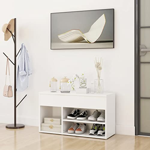 Myheimly Schuhbank Sitzbank Bank Sitztruhe Schuhschrank Schuhablage Schuhregal Schuhaufbewahrung Schuhständer 80x30x45cm Holzwerkstoff Schuhbank Weiß
