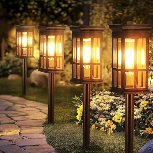 PCXWTLN Solarleuchten für den Garten im Freien, 4er-Pack Solar-Wegeleuchten, wasserdichte Solarleuchten für den Garten mit warmweißem Licht, Gartendekoration für Terrasse, Rasen, Hof