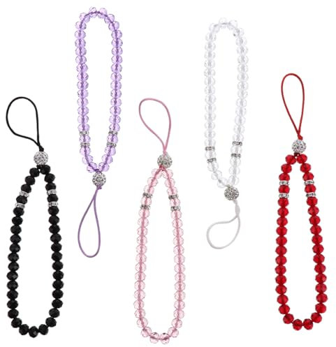 OKUMEYR Crystal Beaded Phone Charm 5pcs Short Lanyard Anti-lost Decor