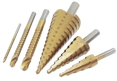 6Pcs HSS Steel Titanium Step Drill Bit Set 4-12/20/32mm Metal Hole Cutter Wood Cone Core Drilling Hole Saw Tool