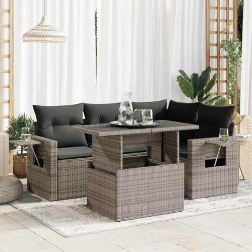 IKAYAA 5-TLG Balkon Lounge Klein mit Verstellbare Tischplatte Balkonsofa Gartensofa Ecklounge Ecksofa Outdoor Loungemöbel Gartenmöbel Balkonmöbel Grau Type 12
