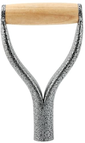 Schaufel D Griff, 32mm Innendurchmesser Metall Schaufel Ersatz Griff mit hölzernen Griff Spaten Schnee Schaufe-l Graben Raking Tools Schnee Schaufe-l für Graben Raking(Color:Sliver)
