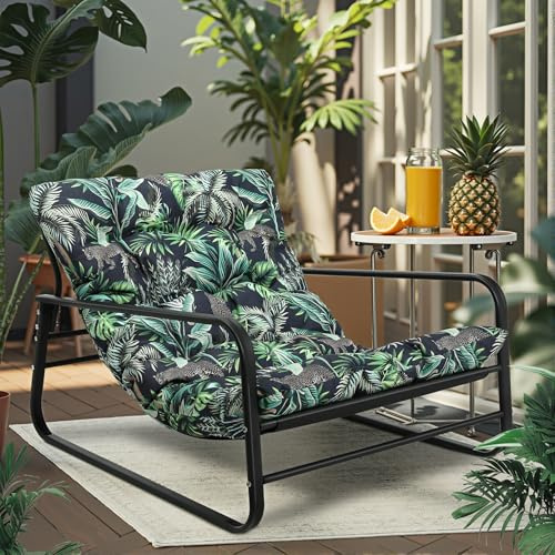 HomeMiYN Sessel Wohnzimmer Gartenliege mit Wendekissen Garten Liegestuhl Balkon möbel aus Stahl gepolsterter Stuhl für 2 Personen Gartensessel Outdoor Relaxliege Balkon Garten Terrasse (Grün+Grün)