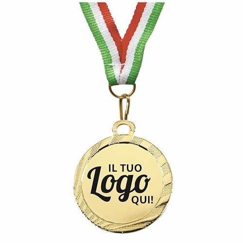 50 Medaglie Premiazioni Personalizzate con Logo, Immagine e Testo - Alta Qualità e Superficie Placcata - Personalizzazione con Pellicola a Colori o Incisione Laser (50 Pezzi)