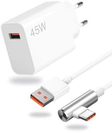 45W Cargador Carga Rapida para Note 14 Turbo Carga Rápida Adaptador Cargador y Tipo C Cable 90 Grados 1.5M per Pad M6 X5 X3 Mi 10T Lite Mi 11 Lite Pad Carga Turbo