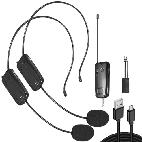 Fuhjythy 2.4G Head-Mounted Wireless Lavalier Microphone Set Transmitter with Receiver for Amplifier Voice Speaker Teaching Tour