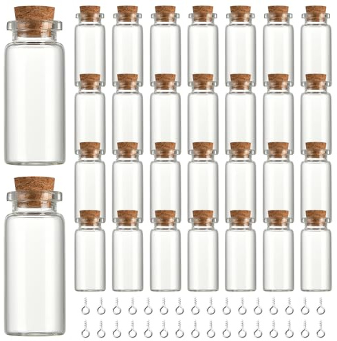 REBECCAHOWARD Lot de 30 mini bouteilles en verre avec bouchon en liège et 32 sabots de mouton, flacons en verre de 10 ml à remplir, petits tubes à essai pour remplir des pots d'épices, pour cadeaux