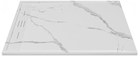Vente-unique - Receveur de douche extra plat à poser ou à encastrer recoupable en résine SMC - Blanc marbré - 120 x 90 cm - LYROSA