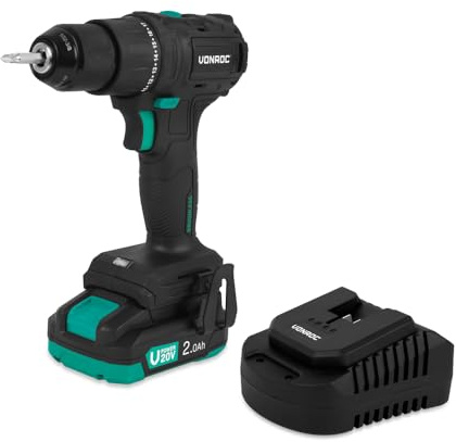VONROC Trapano Avvitatore a Batteria 20V PRO | Brushless, 40Nm, 2 Velocità, Mandrino 10mm | Con Batteria 2.0Ah, Caricabatterie Rapido, LED, Clip Cintura | Modello CD511DC