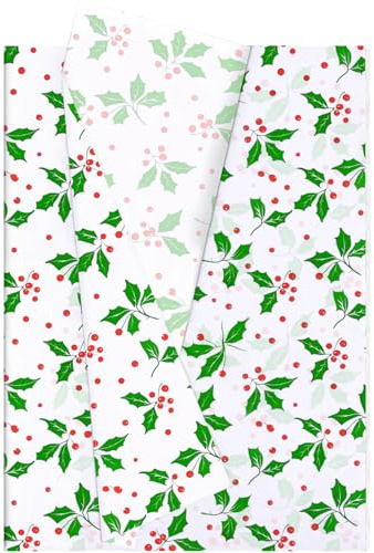 Hjvvr Christmas Leaf Tissue Paper,20sheets Xmas Green Wrapping Paper,20x14inch Printed Patterned Tissue Paper