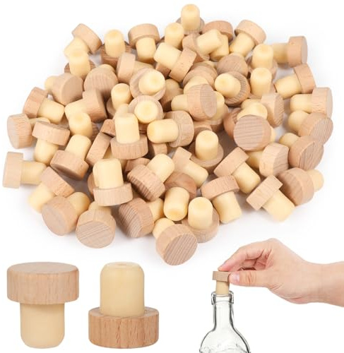 YOFAPA 100 Pcs T-Shaped Wine Bottle Corks, Reusable Wine Sealing Plugs, Resealable Beer Bottle Stoppers, Natural Wood and Rubber, Secure Fit, Ideal for 375 ml/500 ml/750 ml Bottles