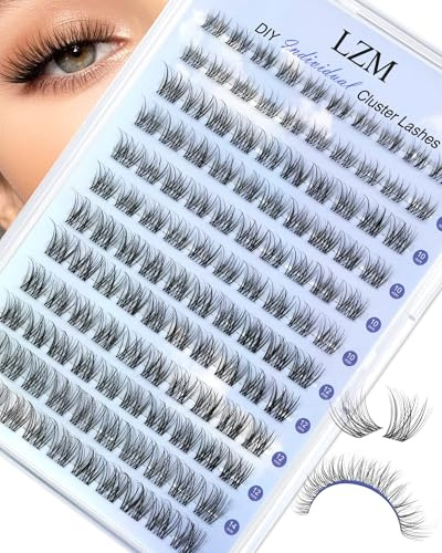 LZM ögonfransgrupper, ögonfransar – 120 st 8–14 mm C böjning, ögonfransar individuellt naturliga tunna, transparent band, bekvämt och lätt, Wispy Lash kluster för dagligt bruk (KLS220 C MIX)