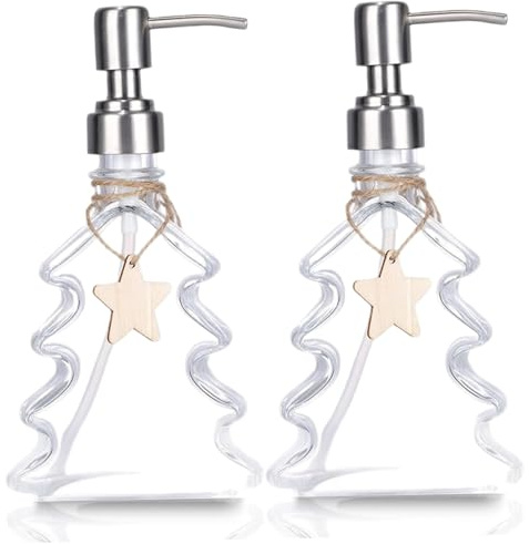 2pcs Weihnachtsseife mit Pumpe, klare Glas Handseife -Spender nachfüllbarer leerer Behälter für Flüssigkeit, Lotion, Duschgel 200 ml - Weihnachten